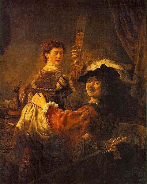 REMBRANDT Harmenszoon van Rijn Rembrandt and Saskia pose as The Prodigal Son in the Tavern oil painting picture